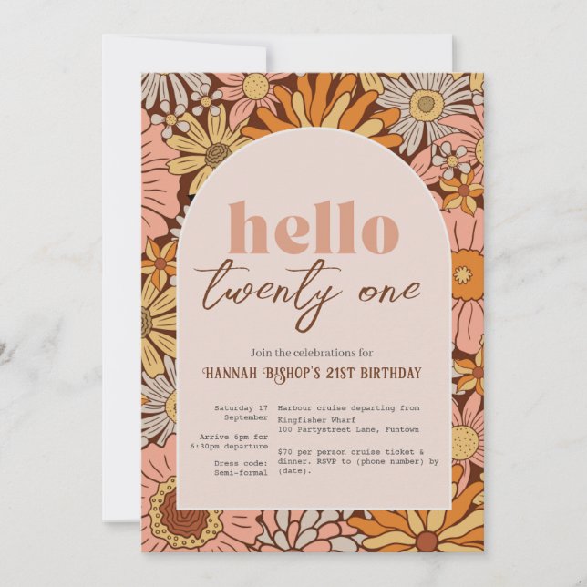 Convite Retro Florals ANY AGE Invitation (Frente)