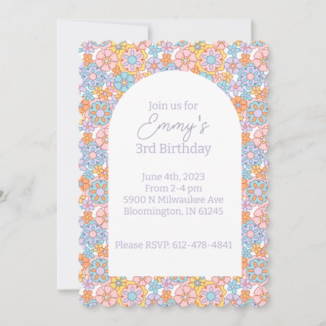 Convite Retro Flower Power Groovy (Frente)