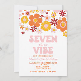 Convite Retro Flower Seven é uma Vibe de 7º Aniversário
