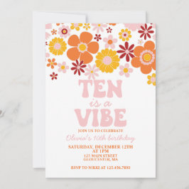 Convite Retro Flower ten é a Vibe 10th Birthday
