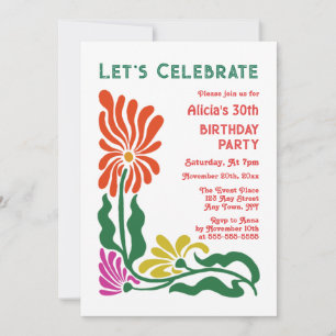 Convite Retro Funky 70s Groovy Psychedelic Flower Birthday