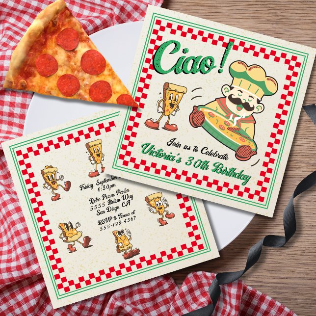 Convite Retro Funky Pizza Box - Festa de aniversário de ch (Criador carregado)