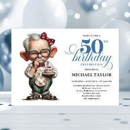 Convite Retro Funny Man 50th Birthday Bash Humor Invite