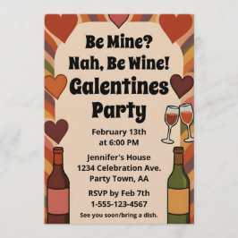 Convite Retro Galentine Be Wine Funny Party Personalized