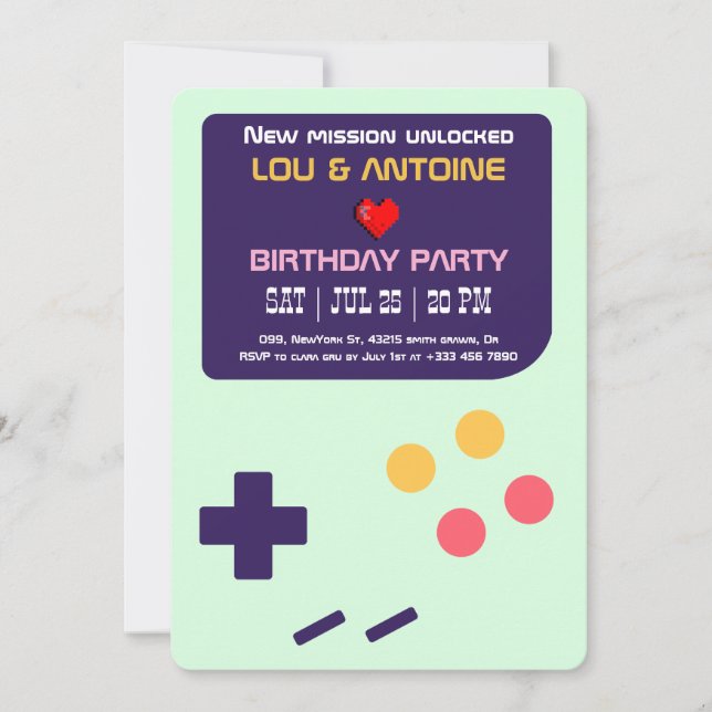 Convite Retro Gamer Birthday Invitation (Frente)