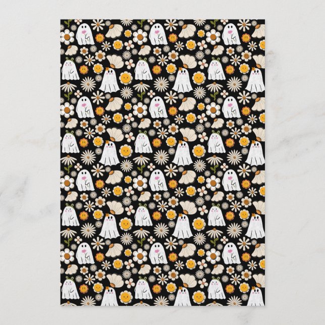 Convite Retro Ghost Flowers Halloween Seamless Pattern (Frente)