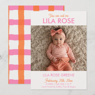Convite Retro Gingham Photo Birth Announcement Card