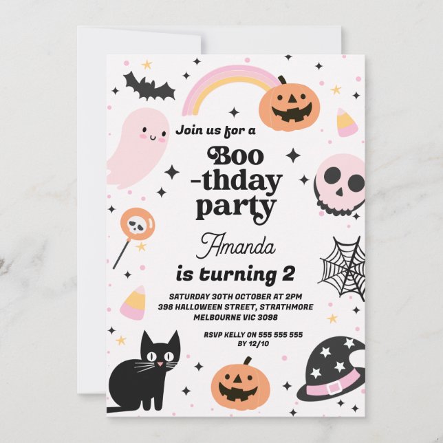 Convite Retro Girls Boothday Halloween Aniversário (Frente)