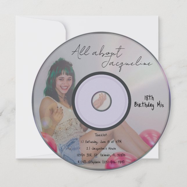 Convite Retro Girl's Music CD Birthday Invitation (Frente)
