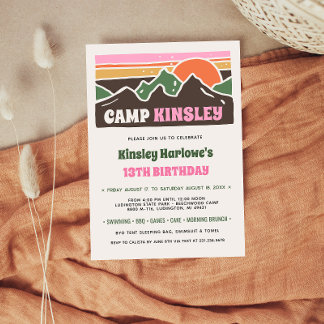 Convite Retro Girly Weekend Camp Birthday Invitation