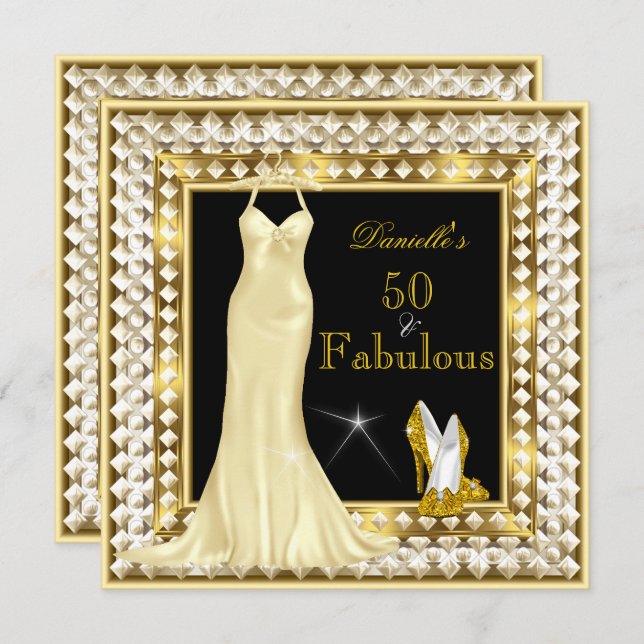 Convite Retro Glamor Hollywood Fabuloso 50 Deco Dourado (Frente/Verso)