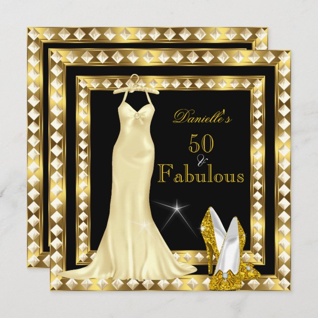 Convite Retro Glamor Hollywood Fabuloso 50 Dourado Deco 2 (Frente/Verso)
