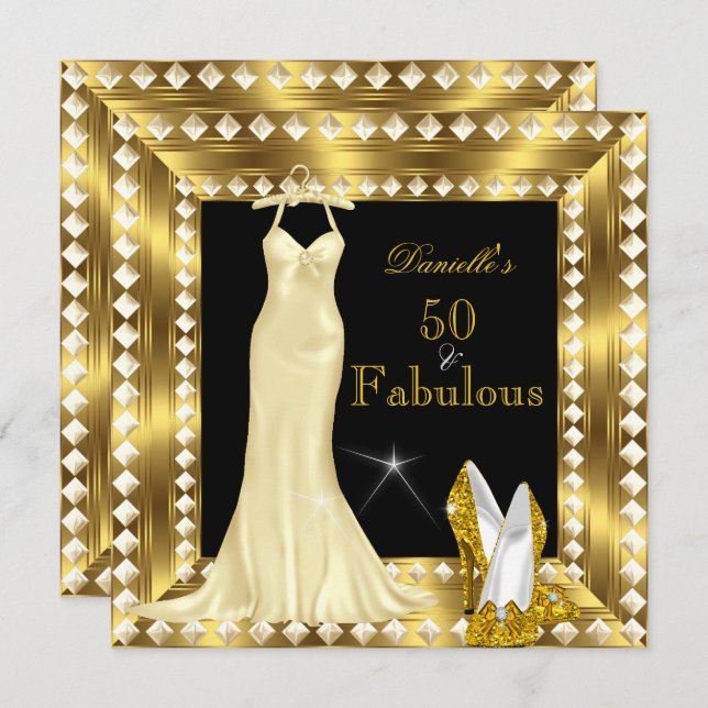 Convite Retro Glamor Hollywood Fabuloso 50 Dourado Deco 3 (Frente/Verso)