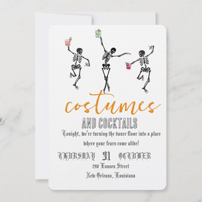 Convite Retro Gothic Skull Dance Halloween Party (Frente)