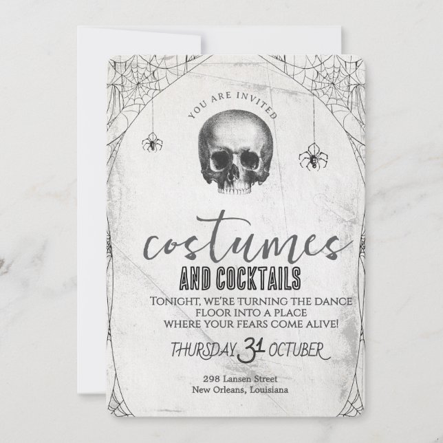 Convite Retro Gothic Skull Dance Halloween Party (Frente)