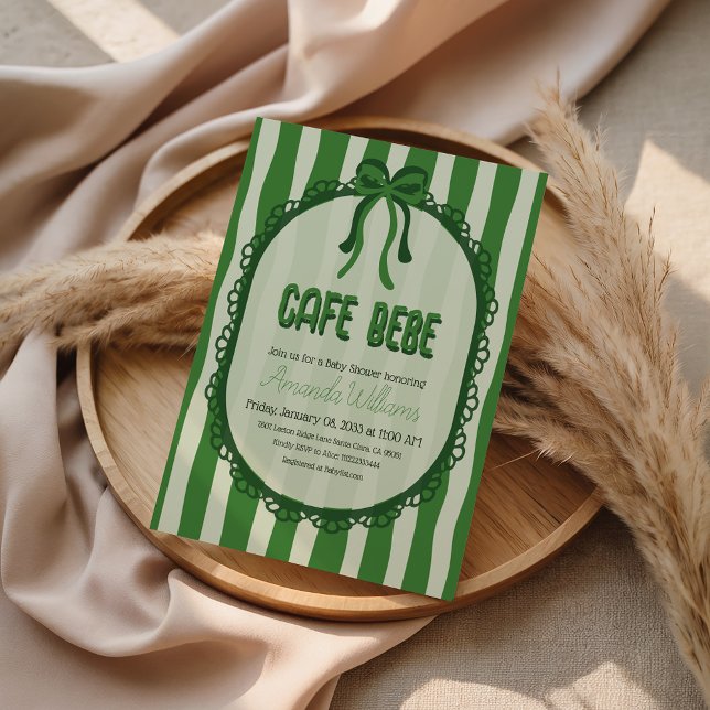 Convite Retro Green Bow Franch Cafe Baby Shower (Criador carregado)
