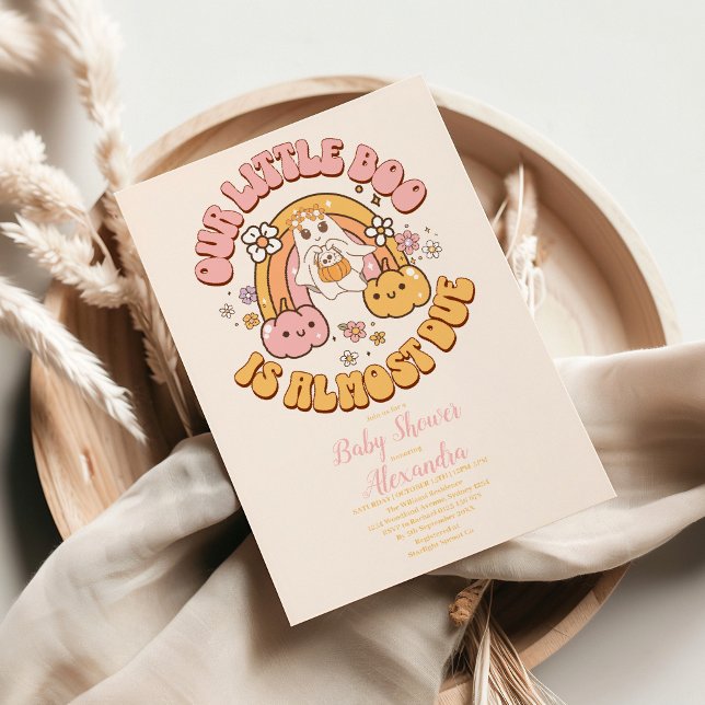 Convite Retro Grooven Halloween Pequeno Chá de fraldas Boo (Criador carregado)