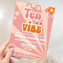 Retro Groovy 10th Birthday Invitation Modelo