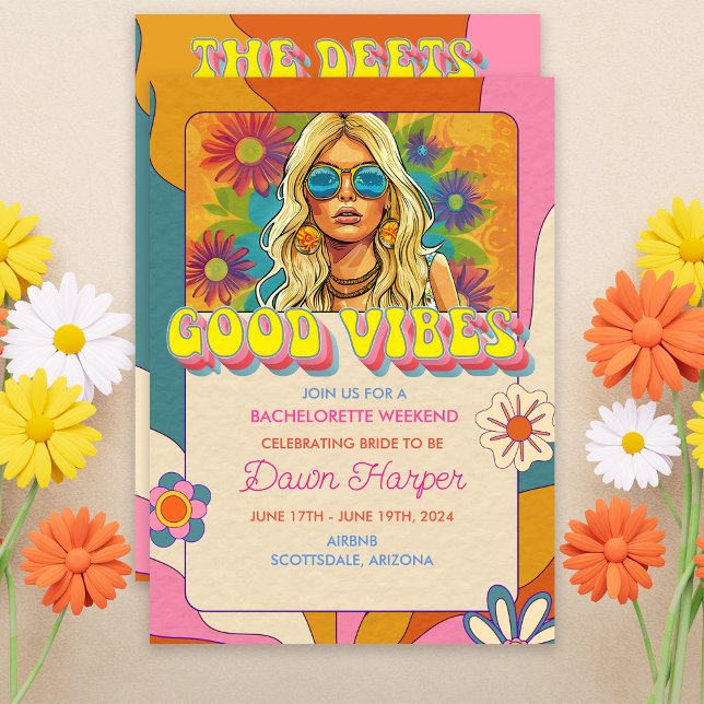 Convite Retro Groovy 1960s Bachelorette Weekend Itinerário (Criador carregado)