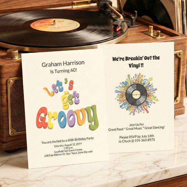 Convite Retro Groovy 60th Birthday Invitation (Criador carregado)