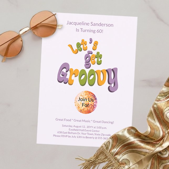 Convite Retro Groovy 60th Birthday Invitation (Criador carregado)