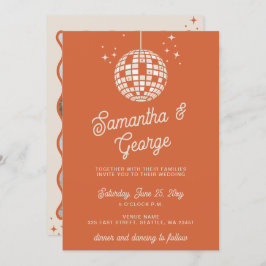 Convite Retro Groovy 70s Ivory Orange Photo Disco Wedding