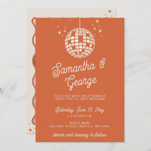 Convite Retro Groovy 70s Ivory Orange Photo Disco Wedding