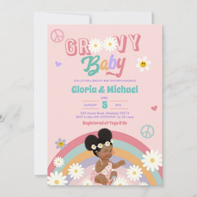 Convite Retro Groovy Afro Girl Invitation (Frente)