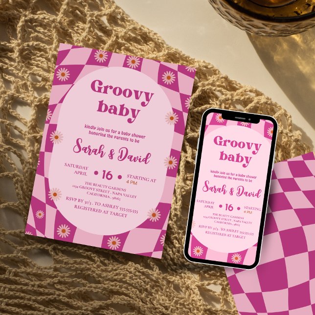 Convite Retro Groovy Baby Girl | chá de fraldas Floral 70s (Criador carregado)