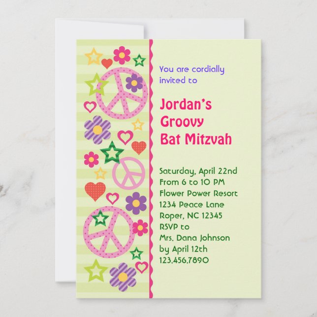 Convite Retro Groovy Bat Mitzvah (Frente)