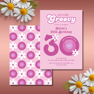 Convite Retro Groovy Daisies - aniversário de 30 anos cor-
