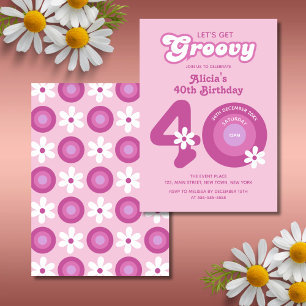 Convite Retro Groovy Daisies - aniversário de 40 anos cor-