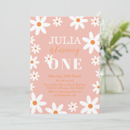 Convite Retro Groovy Daisy Boho primeiro aniversario Party