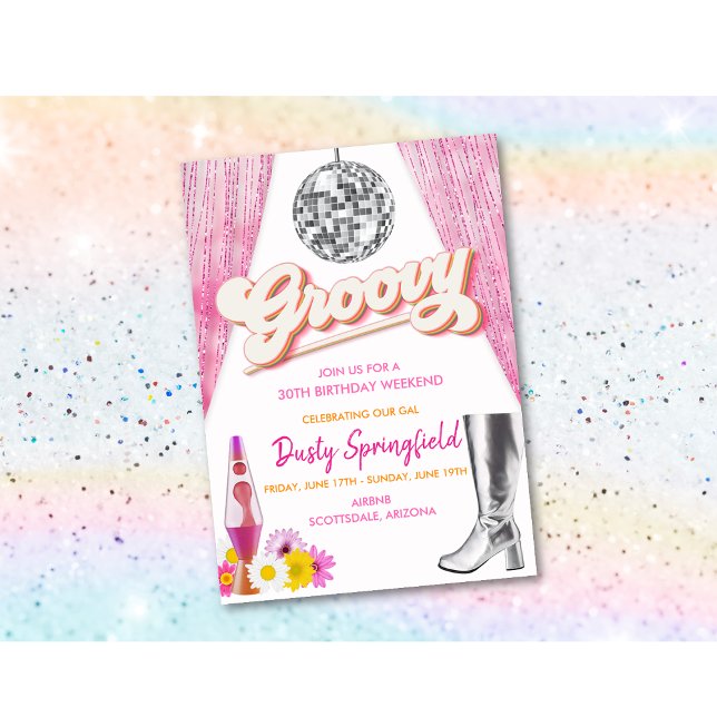 Convite Retro Groovy Disco Birthday Weekend Itinerário (Criador carregado)