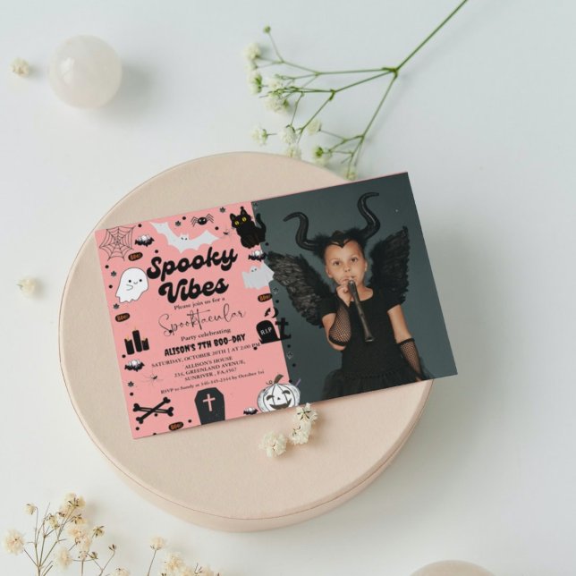 Convite Retro groovy Ghost Halloween Spooky vibe Aniversár (Criador carregado)
