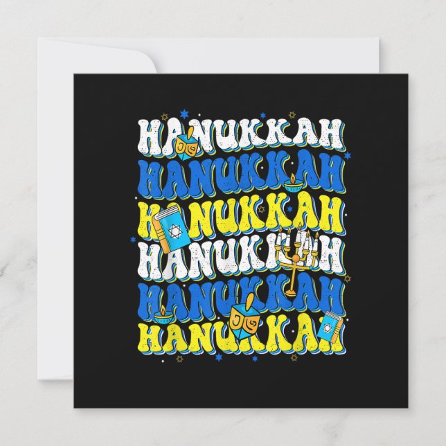 Convite Retro Groovy Happy Hanukkah Chanukkah Jewish Holid (Frente)