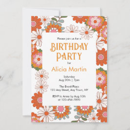 Convite Retro Groovy Hippie Flora & Leaf Colorful Birthday