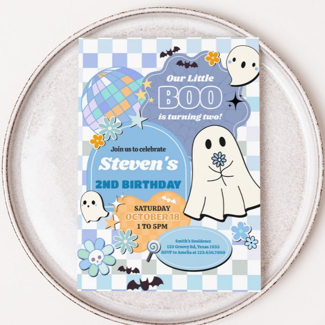 Convite Retro Groovy Little Boo Festa de aniversário (Retro Groovy Little Boo Birthday Party Invitation)