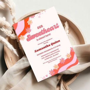 Convite Retro Groovy Namorados Sweetheart Chá de fraldas I