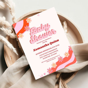 Convite Retro Groovy Namorados Sweetheart Chá de fraldas I