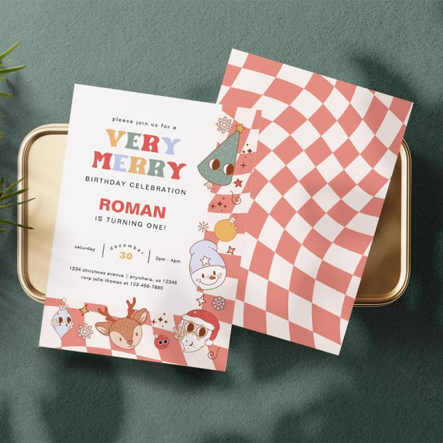 Convite Retro Groovy Natal Birthday (Criador carregado)