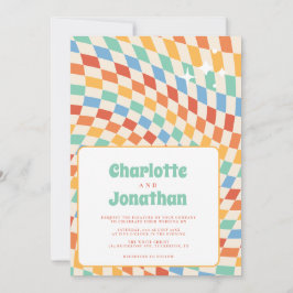 Convite Retro Groovy Nostalgia Bright Wedding