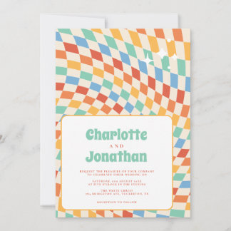 Convite Retro Groovy Nostalgia Bright Wedding