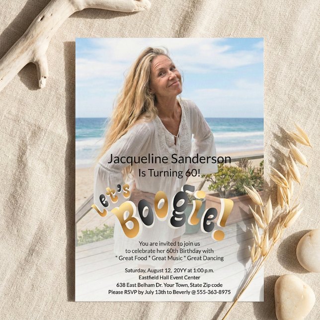 Convite Retro Groovy Photo 60th Birthday Party  (Criador carregado)