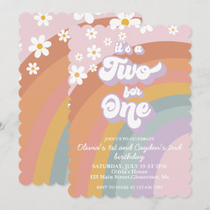 Convite Retro Groovy Rainbow Dois por Um