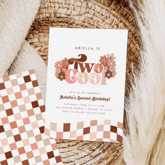 Convite Retro Groovy - segundo aniversário de duas garotas (Criador carregado)