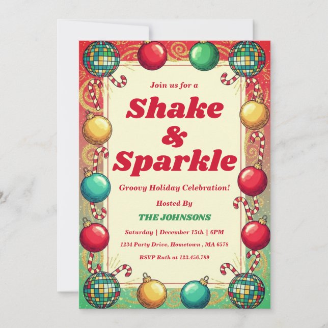 Convite Retro Groovy Shake & Sparkle Holiday Party (Frente)