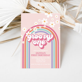 Convite Retro Groovy Um Arco-íris Rosa