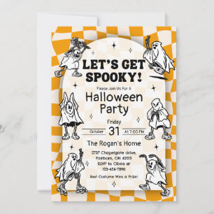 Convite Retro Groovy Vamos Obter Festa de Halloween Spooky