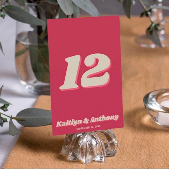 Convite Retro Groovy Viva Magenta Mesa de Casamento Nº. (Criador carregado)